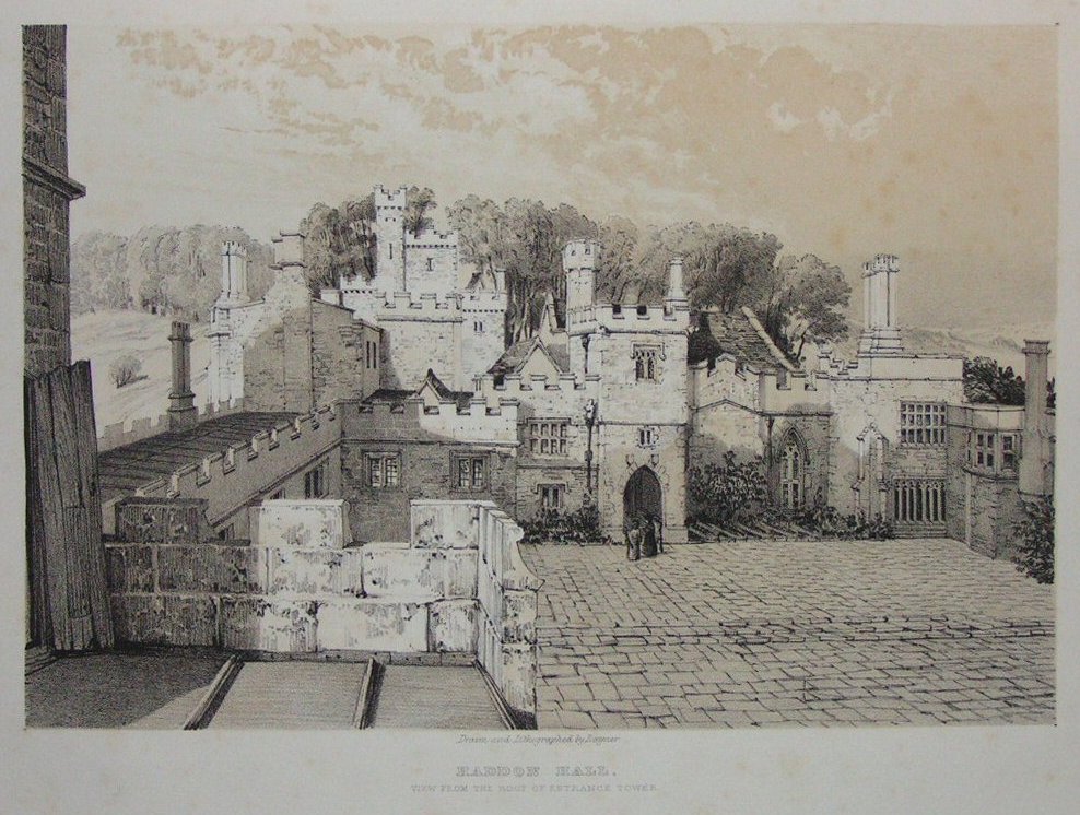 Lithograph - Haddon Hall View from the Roof of Entrance Tower - 
